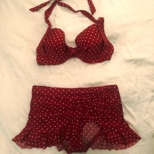 Jantzen Red Polka Dot Bikini 34 DD + Medium Bottom